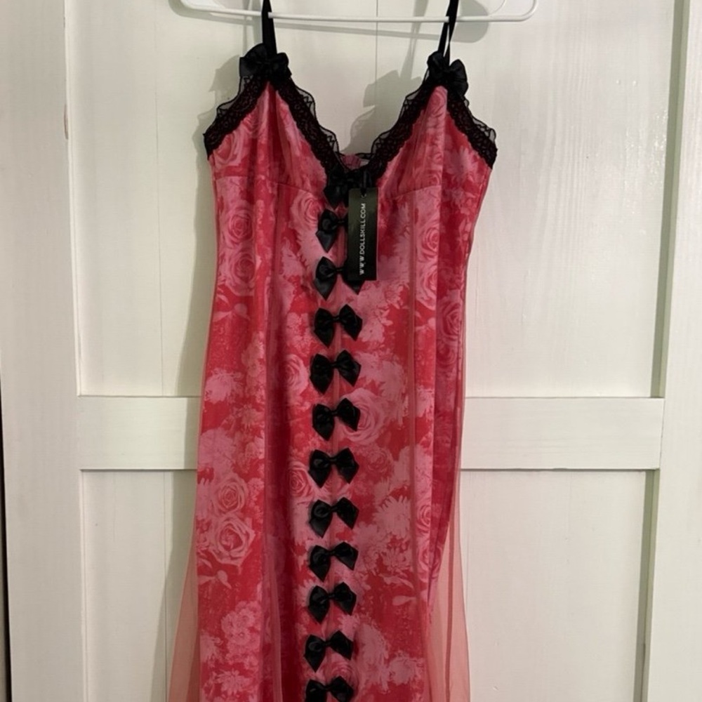 Dolls Kill Red Floral Lace Midi Dress